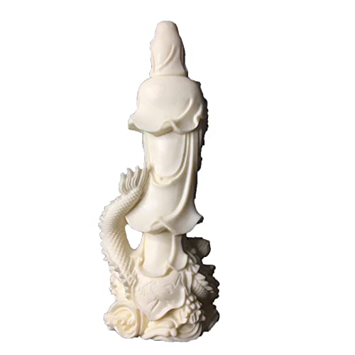 Estatua Quan Yin sobre Dragón decorativa beige miniatura 6