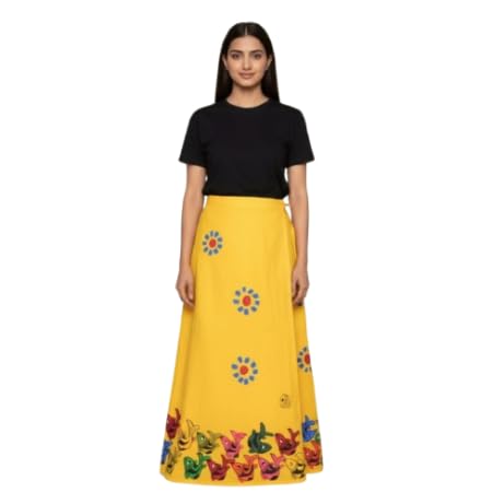 Yellow Floral Printed Maxi Skirt with Colorful Border-image-11