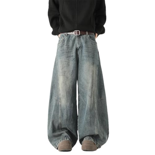 Men's Denim Pants Vintage Loose Casual Solid Color Wide Leg Jeans