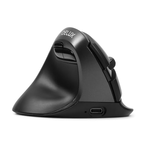 DELUX エルゴノミクスマウス 左利き 無線縦型マウス 静音 小型 4000DPI RGBライト 左手用 充電式 手根管、手首、手の疲れに Bluetooth、2.4GHZ、有線3つのモード ラップトップ/PC/Mac用（M618MINI ZD 左手 - ブラックグレー）