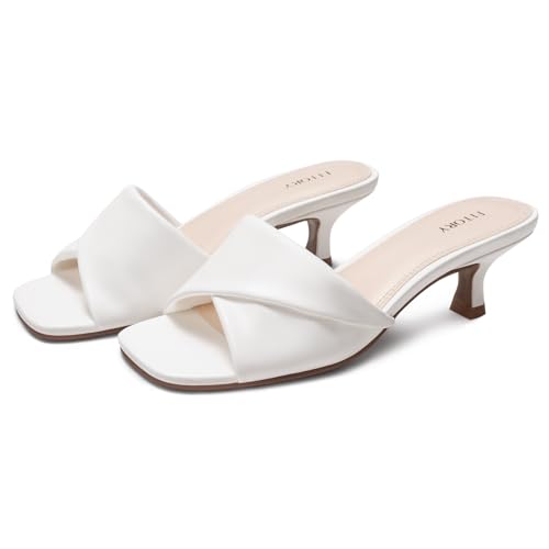 Image of FITORY Women's Cross Band Kitten Heel Sandals,Comfortable Square Open Toe,Dressy Low Heel Sandals Size 6-11
