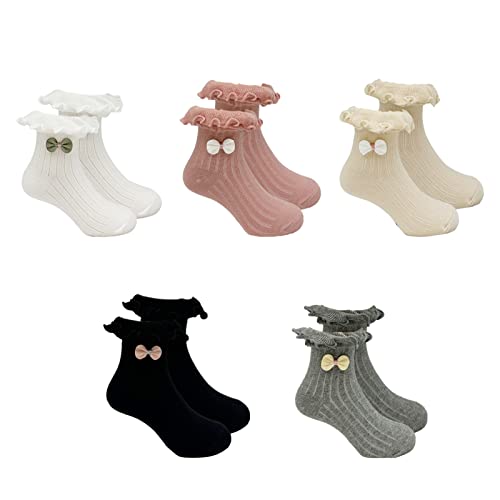 Gwenvenni Girls Ruffle Bow Socks Big Little Kids Cotton Ankle Sock