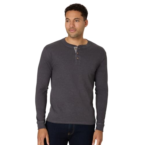 Hanes mens Beefy Long Sleeve Three-button Henley Shirt, Slate Heather, Large US