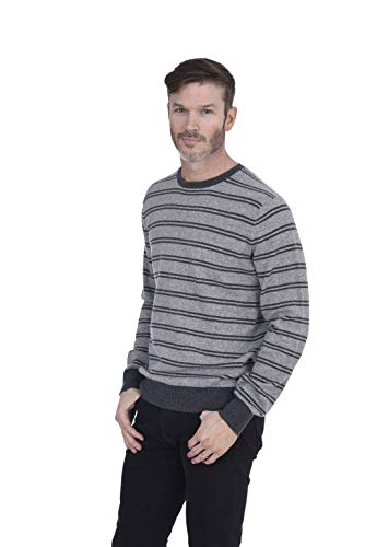 Cashmeren Men's Striped Crewneck Sweater Cashmere Wool Casual Long Sleeve Round Neck Pullover (Heather Grey/Charcoal, Small)4