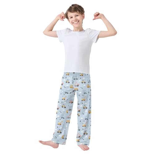 Pajama Pants Sleep Pants Soft Elastic Waist Pajama Lounge Pants Simple Construction Transport Car for 6-14 Years Old3