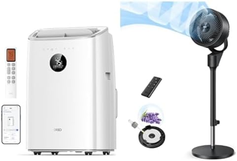 Bundle of DREO Portable Air Conditioners AC318S + Dreo Fan for Bedroom, 80° Oscillating Standing Fan