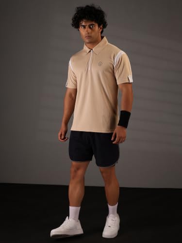 Image of CHKOKKO Gym Tshirt for Men Workout Activewear Man T-Shirts Polo Neck Zipper Regular Fit Half Sleeves for Sports Running Yoga Training Activities