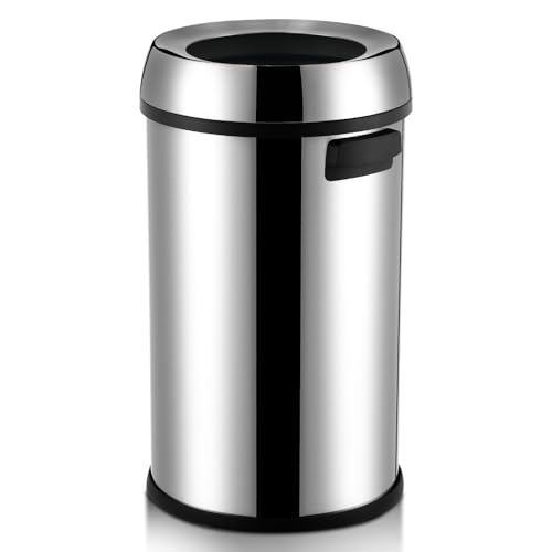 PeacefulHues 17Gal Trash Can,Stainless Steel Heavy Duty Open Top Kitchen Trash Can,Non-Slip Base...