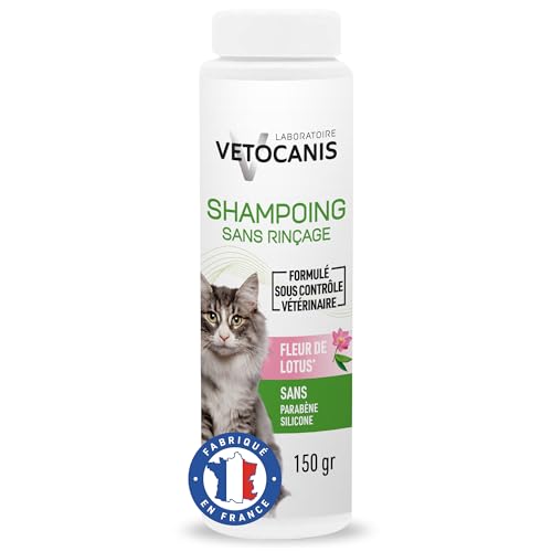 Vetocanis | Shampoing pour chat | Shampoing Sec en Poudre | Absorbe l'excès de Sebum et de Saletés | A base de Talc | Toilettage du Chat | Formulé sous...