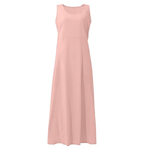 Plus Size Cotton Linen Summer Dresses for Curvy Women 2025 Sleeveless Maxi Vacation Beach Sundresses with Pockets