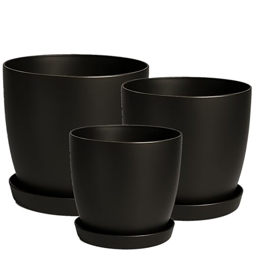 Home Garden Ornaments Graphite Pot de Fleur Interieur Lot de 3 Tailles 14/16/18 cm - Mat Pot de Fleurs Exterieur - Pots de Fleurs avec Soucoupe Sans Trous de...