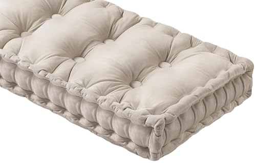 Cojines Para Banco De Comedor Acolchado Terciopelo Cojín Para Interior Y Exterior Con Relleno Grueso Y Cintas De Sujeción, Cojín Del Asiento Para Terraza(Light khaki,90x35x10cm)