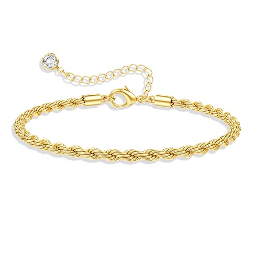 TEN MIRO 16k Chunky Gold Plated Bracelets for Women Trendy, Sweatproof Gold Chunky Rope Chain...