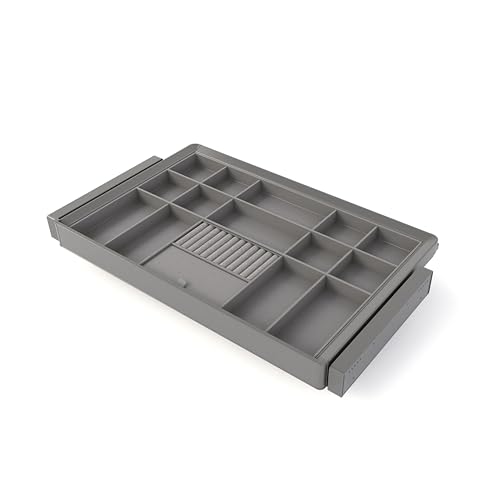 Emuca - Kit De Cajón Organizador Y Bastidor Regulable Quartz Para Armarios, Guías De Cierre Suave Y Extracción Total, Módulo 80cm, Acabado Titanio