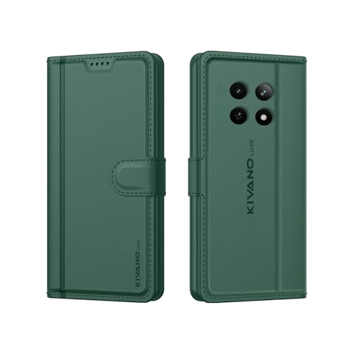 Image of KIVANO LUXE Compatible for Realme 13 5G / Realme Narzo 70X 5G / Realme C65 5G Luxury Handmade Leather Magnetic Flip Folio Case | Card Holder & Kickstand | Slim Protective Cover | Unisex - Green