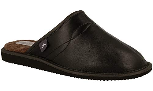 RBJ leather shoes Chaussons pour Hommes Pantoufles en Cuir et Laine Naturelle. Homme Mules, Cuir Souple ouSuede (Facultatif) (39 EU, Noir Cuir)
