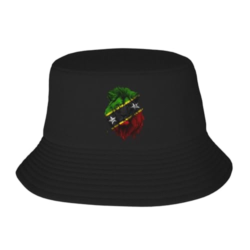 Generic Lion Saint Kitts and Nevis The People of St. Kitts and Nevis Flag Bucket Hat Unisex Fisherman Hat Sun Hat Double Structure Travel Hat Wide Brim Fashion Beach Hat Sun Hat with Uv Protection