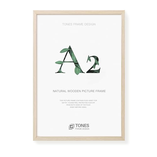 TONES FRAME DESIGN A2 Photo Frame 42 x 59.4 cm Wooden Picture Frame with Oak Veneer Shatter-Resistant Plexiglass Wall Frame for Portrait or Landscape Posters Prints Artwork