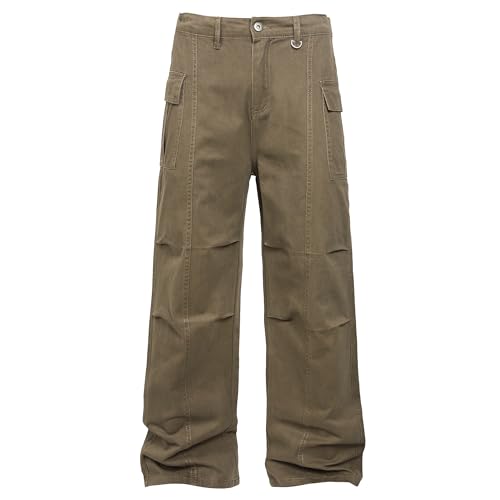 Mens Casual Cargo Pants Baggy Fit Multiple Pockets Loose Wide Leg Streetwear Trousers
