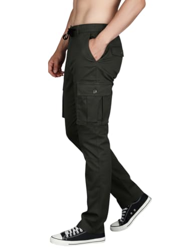 Image of Vogaan Men's Cotton Cargo Pants | Casual Trousers for Men | Comfortable Lower for Men | Breathable Pants with 6 Pockets & Drawstring Elastic Waistband