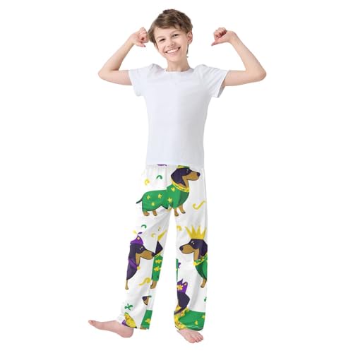 ZZXXB Dachshund with Crown Boys Long Pants Soft Trousers Elastic Waist Kids Lounge Bottoms with Pockets S-XL3