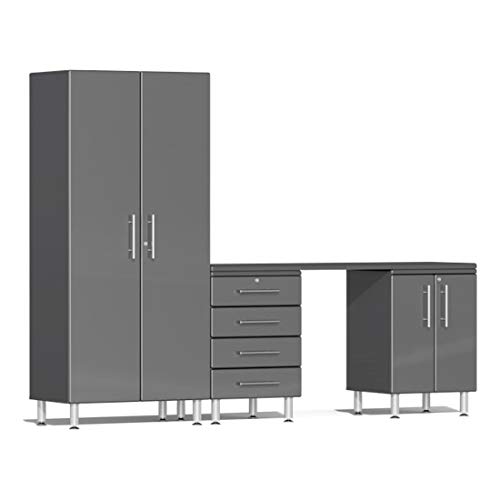 Ulti-Mate UG25041G 4-Piece Garage Cabinet Kit with Channeled Worktop in Graphite Grey Metallic