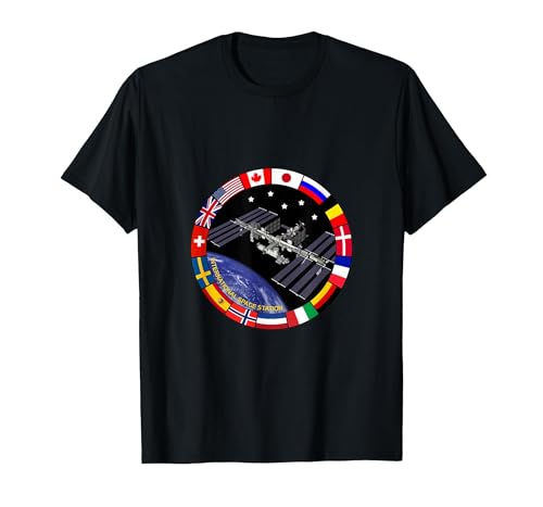 International Space Station T-Shirt NASA ISS Flaggen Logo T-Shirt, Herren, Schwarz, 6XL