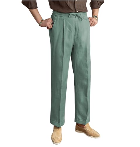 Mens Linen Pants Casual Elastic Waist Drawstring Lightweight Summer Beach Vintage Dress Long Pants Trousers