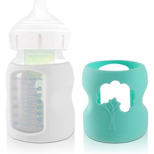 Image of LuQiBabe (2-Pack) Baby Bottle Sleeves for Dr. Brown Baby Bottles 5 oz - Reusable Silicone Baby Bottle Sleeves with Wide Neck - Dishwasher-Safe Bottle Covers for Baby - with Cutout for Easy-to-See