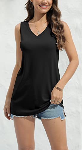 Fisoew Women V Neck Tank Tops Summer Loose Casual Basic Solid Color Sleeveless Shirts Tunic Tops3
