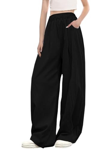 Image of SANGTREE Girls & Woman Wide Leg Pants Lightweight Casual Elastic High Waist Straight Leg Loose Trousers,4 Years - Woman 2XL