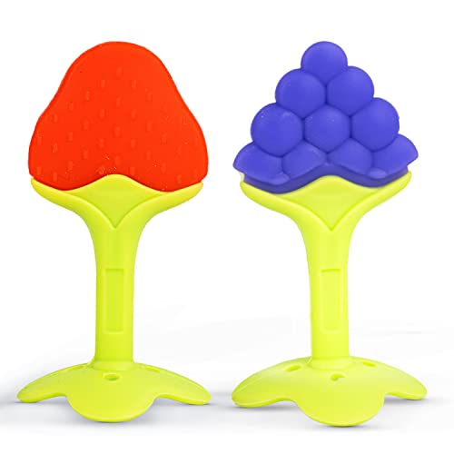 Image of Baybee Natural Silicone Baby Teether for 3-12 Months | Soft Grape Shape Safe Teething Toy for Infants Pack of 2 | BPA-Free Teethers Chew Toy Non-Toxic Food Grade Soother | Teething Relief for Babies
