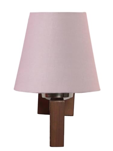 Image of Wall Lamp with Wooden Base (H- 10.9 Inch, Pinkish Grey) Wall Sconce for Bedroom /Living Room, Study Room, Home Office Decor | Decorative Indoor Lighting, Warm Ambient Night Lamp | Flared Shape