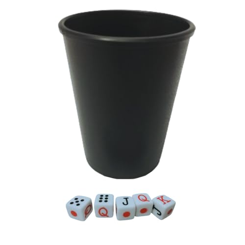 Andinus Conjunto de 5 dados de pôquer com copo de plástico resistente – conjunto de mesa e diversão, ideal para reuniões, viagens e presente original