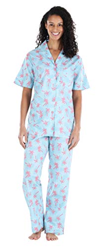 Women&rsquo;s 100% Cotton Poplin Pajama Set &ndash; Short Sleeve Button Down Top & Pants, Lightweight...