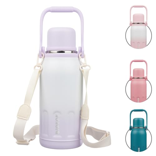 Image of BJPKPK Stainless Steel Insulated Bottle with Handle & Strap, 40oz | Leak-proof vacuum insulation keeps drinks cold /hot for hours. BPA-free, dishwasher safe. Purple Pearl.