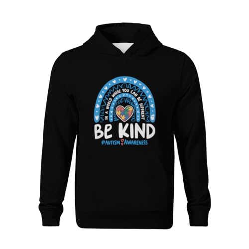Kids Retro Rainbow Be Kind Autism Awareness Boys Girls Lightweight Kangaroo Pocket Fleece Hoodies2