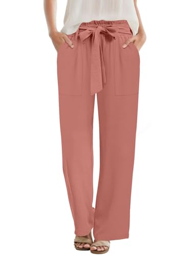 Wide Leg Pants for Women 2024 High Waisted Palazzo Pants with Pockets Adjustable Tie Knot Flowy Trousers