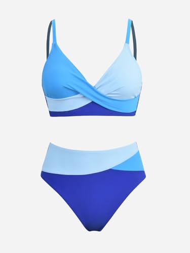 Image of CUPSHE Women's Bikini Sets Two Piece Swimsuit High Waisted V Neck Twist Front Adjustable Spaghetti Straps Bathing Suit