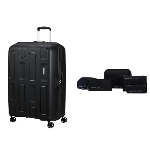 Valise rigide American Tourister Ellipso 79 cm noir antichoc avec cubes