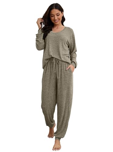 Hellomamma Women Pajama Sets 2 Piece: Long Sleeve Lounge Sets Pjs Casual Ladies Fall Outfit Pj Sleepwear With Pockets