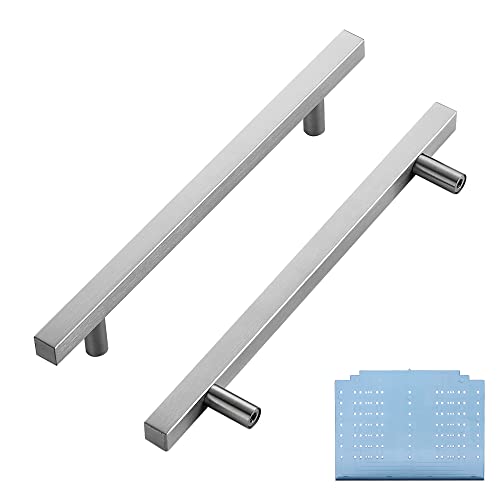 Image of Ravinte 20 Pack 6-1 /4 Inch Cabinet Pulls Brushed Nickel Sqaure Kitchen Cabinet Handles Silver Cabinet Hardware Stainless Steel Drawer Pulls 8-4 /5 Inch Overall Length with Mounting Template
