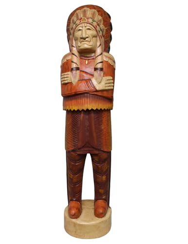 Estatua gigante de jefe indio tallada a mano de madera 59 in miniatura 1