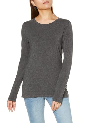 Amazon Essentials Damen Regular-Fit Langarm-T-Shirt Rundhalsausschnitt (In Übergröße Erhältlich), Dunkelgrau Meliert, L