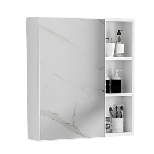 Botiquín de aluminio con espejo rectangular montado en la pared para dormitorio, sala de estar y baño, color blanco, 70 x 11 x 65 cm