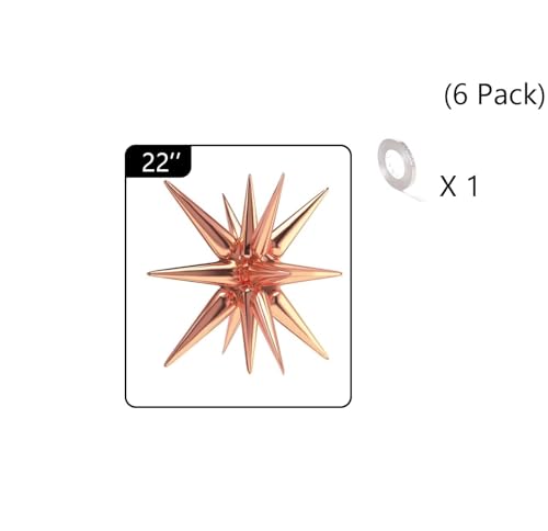 Image of 6 pcs 22Inch 4D Large Foil Balloons Rose Gold Metallic Star for 70s Disco Dance Birthday Graduation New Year (Rose Gold Star 6pcs)