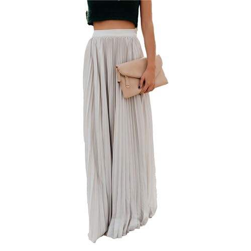 Generic Womens Skirt Midi Long Shirring Skirts High Waisted Swing Boho A Line Skirts Casual Flowy Pleated Chiffon Maxi Skirt