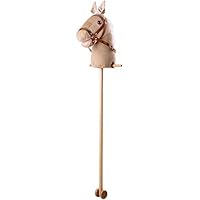 Bigjigs Toys Beige Hobby Horse | Ride On Pony with Cord Plush Head, Wooden Stick & Wheels | Kids Riding Toy for Role Play Games | Gifts for a 3+ Year Old Toddler | Cuddly Animal Figures