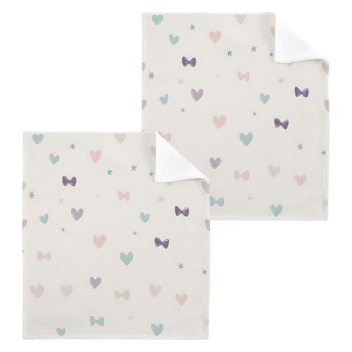 ALAZA Wash Cloth Set 100% Cotton Fingertip Towels Face Cloths Sets Bow Love Heart Highly Absorbent Soft Feel Set of 2