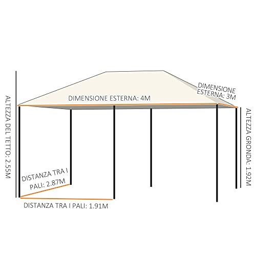 Outsunny Gazebo da Giardino 4x3M 6 Pareti